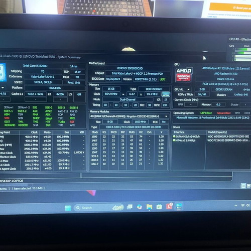 Lenovo ThinkPad E580 laptop i5 8th gen 16GB 750GB Radeon RX 550