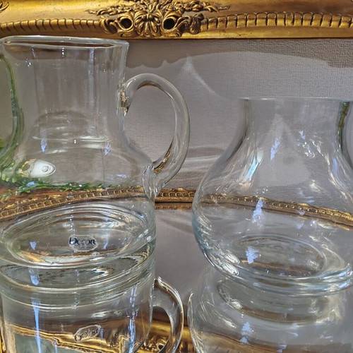 Vintage solid glass set – large jug (1200 ml) and balloon vase (900 ml)