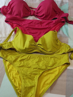 Swimsuits fuchsia and yellow, like new, set of 2