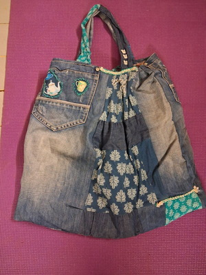 Shopping bag denim handmade like new, blue shoulder