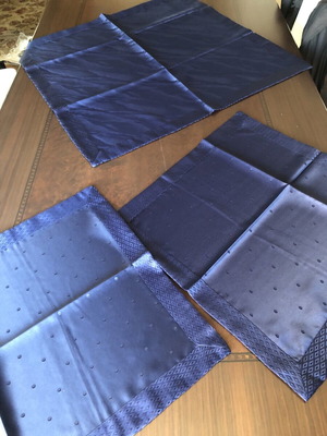 Set of tablecloth and napkins new, shiny blue