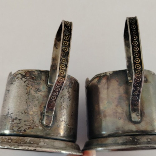 Soviet metal tea glass holders used, set of 2, 1960s era
