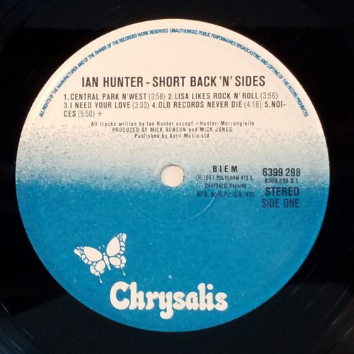 Ian Hunter Short Back N' Sides vinyl used, rock