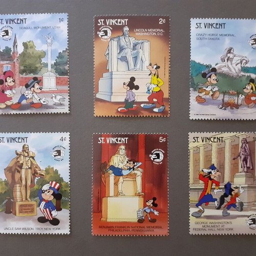 St. Vincent Walt Disney set of 6 stamps, US monuments 1989