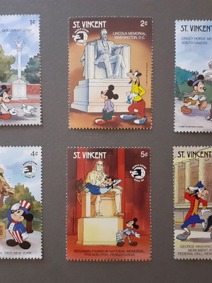 St. Vincent Walt Disney set of 6 stamps, US monuments 1989