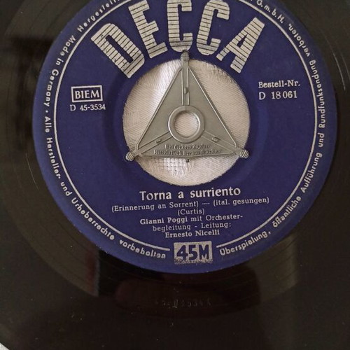 Gianni Poggi 45 RPM record used, Decca Germany
