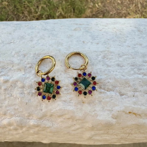 Earrings hoop multicolored new with colorful stones