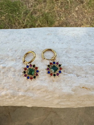 Earrings hoop multicolored new with colorful stones