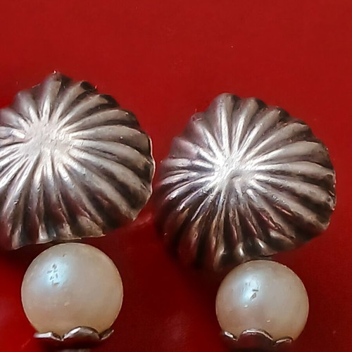 Vintage 925 silver earrings with faux pearls, 3 cm, like new