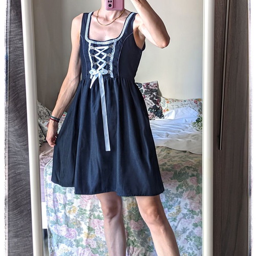 Dirndl Cottagecore Vintage Style Dress Women used, navy, XS