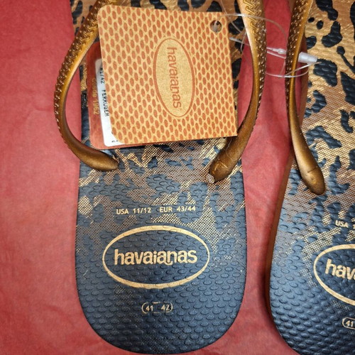 Havaianas Slim Animal Print Leopard Flip Flops Bronze Straps New EUR 43-44
