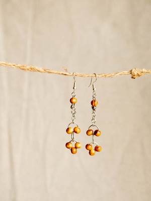Handmade wooden earrings brown and silver, new