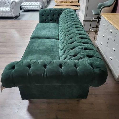 Large green Chesterfield fabric sofa new, four-seater