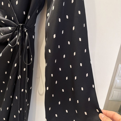 H&M wrap satin dress dark navy polkadot like new, sizes S and M