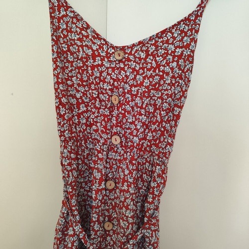 Maxi dress with flowers used, size Large, brick color