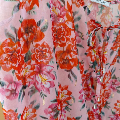 Replay Floral Cami Top L Made in Italy, new, multicolor with lurex