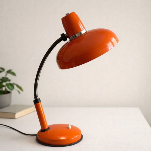 Vintage table lamp 58 cm 1970s space age orange used, collectible design
