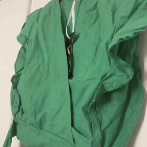Summer set linen, crop top and A-line skirt, new, green, size large