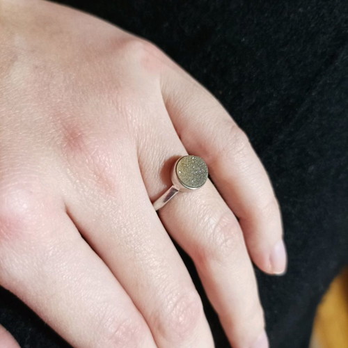 Silver S925 ring used Gregio with gray khaki stone