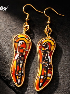 Valuv III earrings new, handmade, multicolor, gold-tone