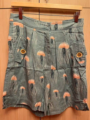 Pepaloves linen short bermuda turquoise with lilac jellyfish like new