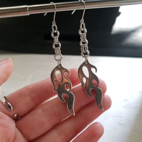 Flame Earrings silver plated, stainless steel, used
