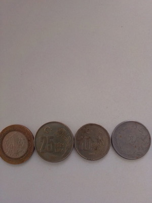 Turkish coins used, set of 4 pieces