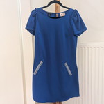 Maison Scotch Royal Blue Shift Dress like new with embroidered fake pockets