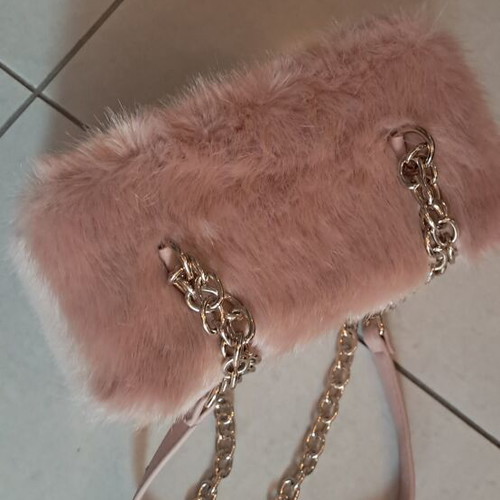 Zara pink fluffy shoulder clutch like new with gold chain