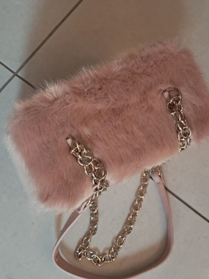 Zara pink fluffy shoulder clutch like new with gold chain