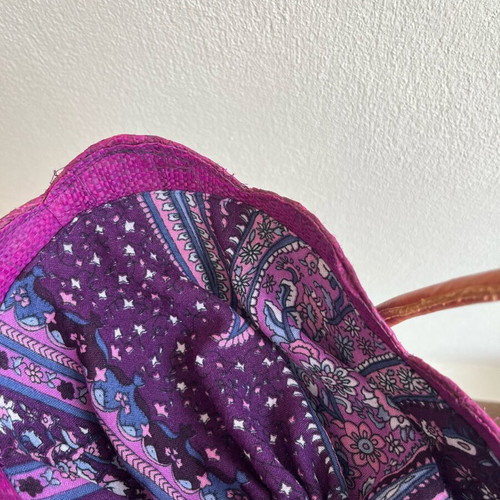 Straw bag with scarf like new, purple, Bag-All