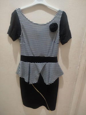 Vintage Style Peplum Dress σαν καινούργιο, ριγέ με μαύρη φούστα
