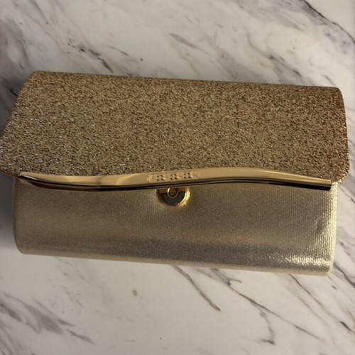 Shein evening clutch bag, gold glitter design