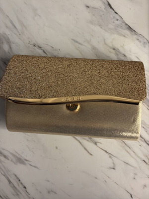 Shein evening clutch bag, gold glitter design