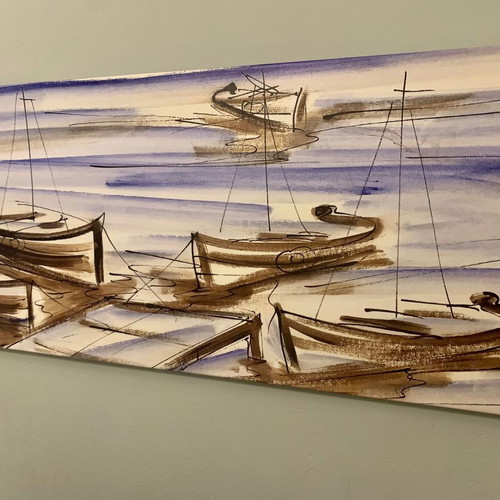 Painting with boats by Iliopoulos new canvas print