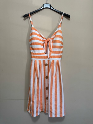 Summer dress striped orange/white S/M like new with buttons and pads