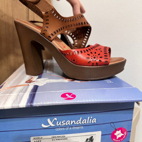 Xusandalia leather sandals like new, brown and coral, size 36