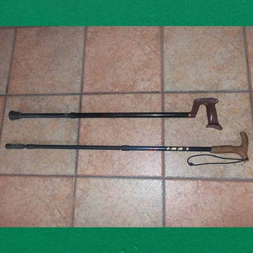Adjustable walking sticks used, set of 2, lengths 95 & 85 cm