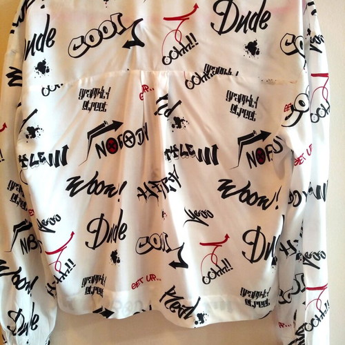 Stradivarius shirt with graffiti print, black and white