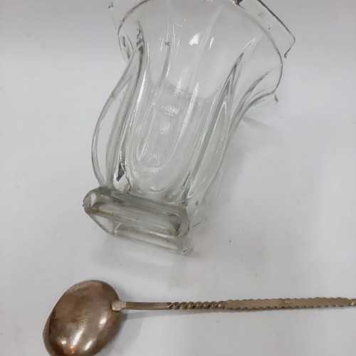 French vintage crystal ice bucket with spoon, like new