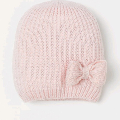 H&M knitted hat and gloves set with bow 4-6 years like new pink