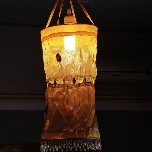 Fabric lamp with strass and decorative edges and middle, new