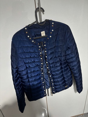 Caudi Jeans jacket with pearls and strass like new, blue