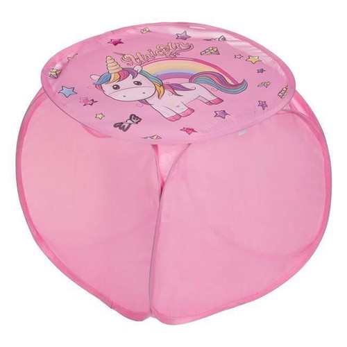 Foldable Fabric Toy Storage Box Pink with Unicorn Lid 45x45x45cm New