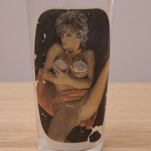 Vintage water glasses used, set of four pin-up 70's