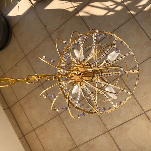 Chandelier ceiling light like new with crystals and 4 bulbs