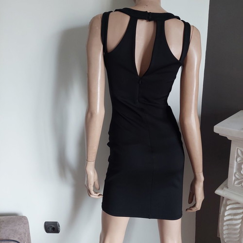Jane Norman black mini dress with gold metal neckline small, like new