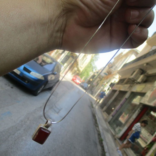 Silver necklace with carnelian pendant, 40 cm