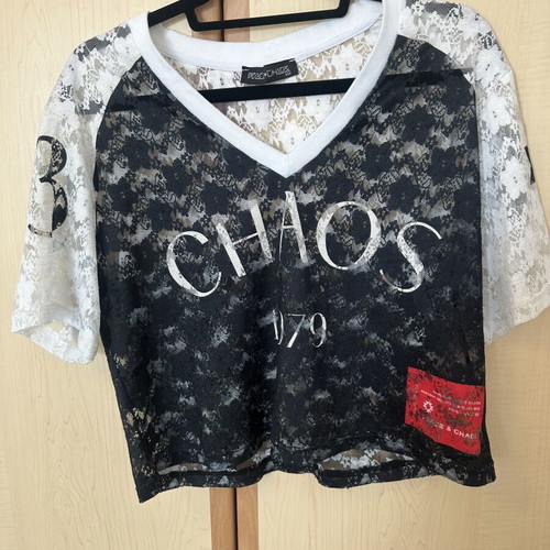 Peace And Chaos lace short sleeve blouse, black and white, S/M