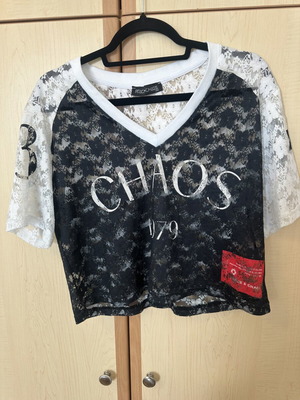 Peace And Chaos lace short sleeve blouse, black and white, S/M